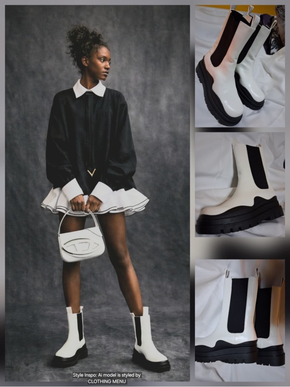 FASHION NOVA White Lug Sole Combat Boots - Black Chunky Sole, Women Size 9
